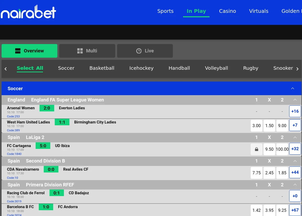 Nairabet Nigeria live betting on sport events